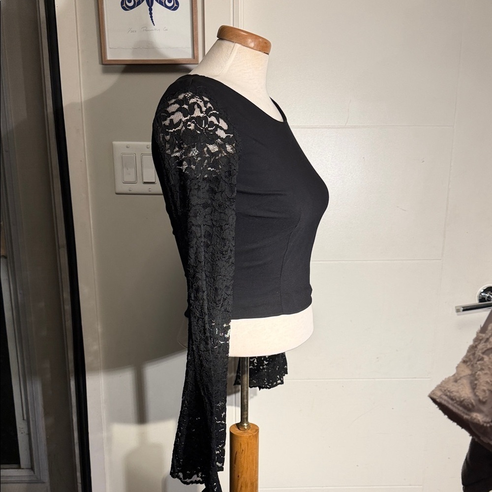 Vintage 90’s Dolce & Gabbana Black Lace Sleeve Top - Picture 4 of 12